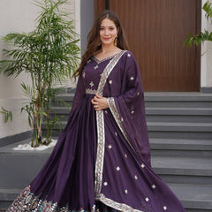 Embroidered Purple Anarkali Suit with Dupatta