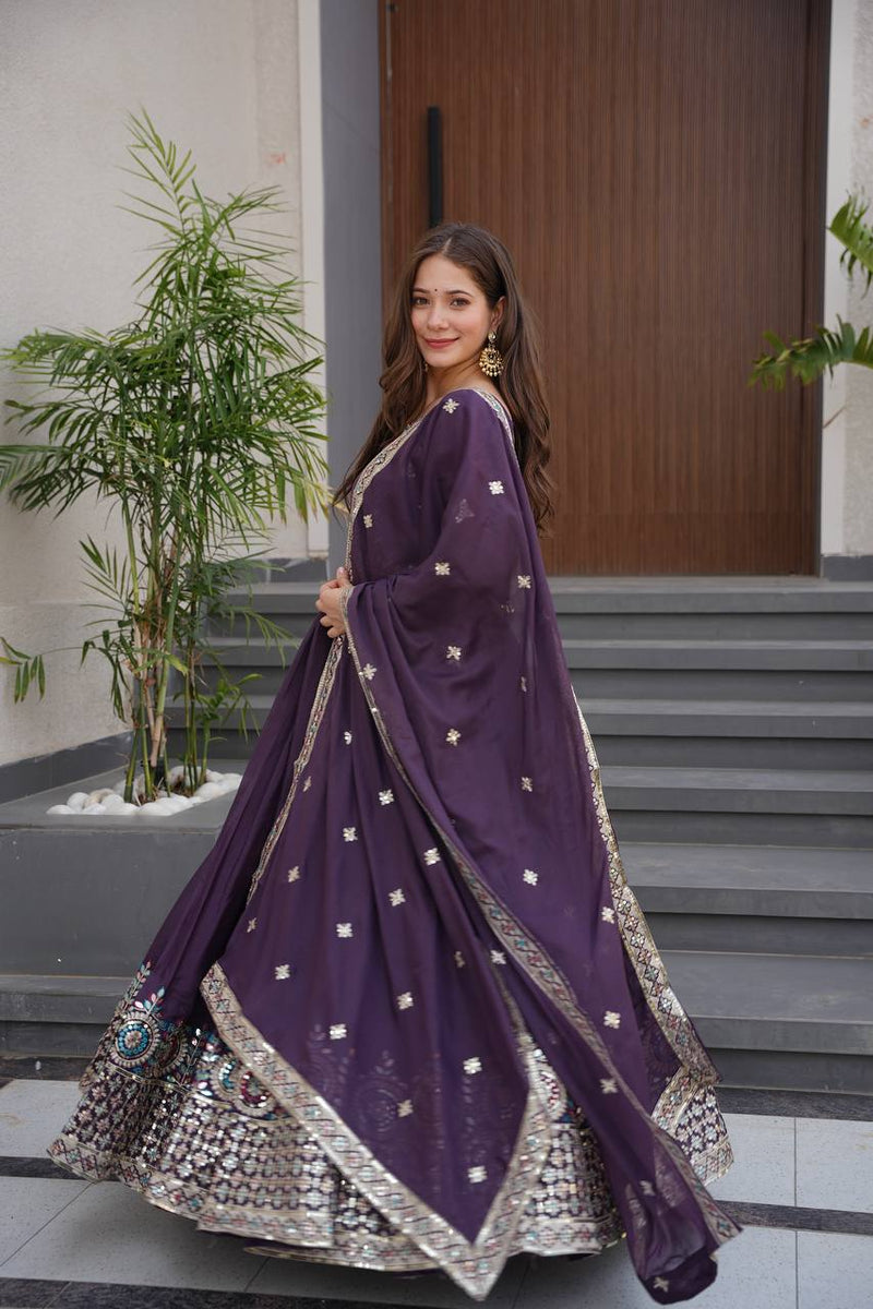 Embroidered Purple Anarkali Suit with Dupatta