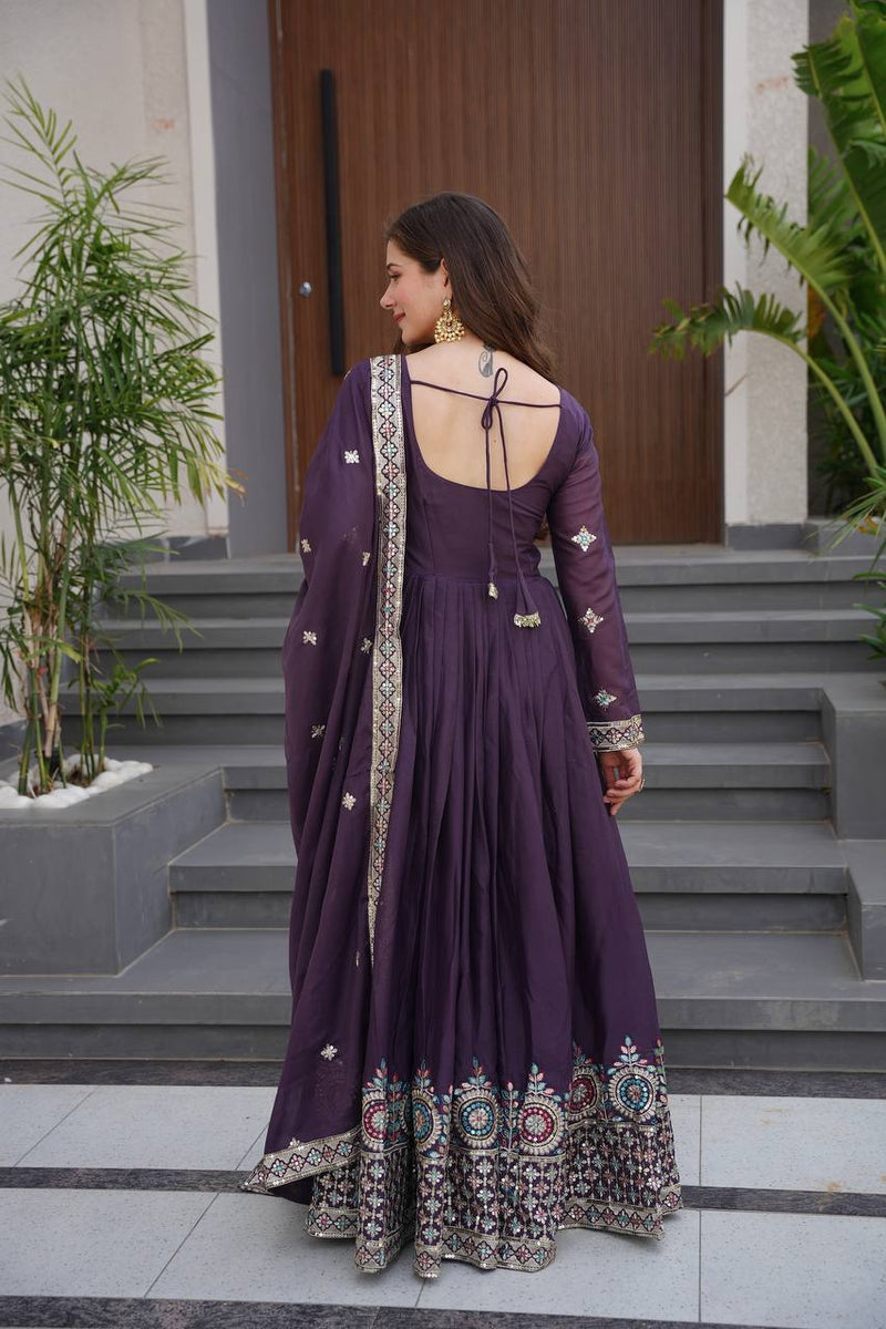 Embroidered Purple Anarkali Suit with Dupatta