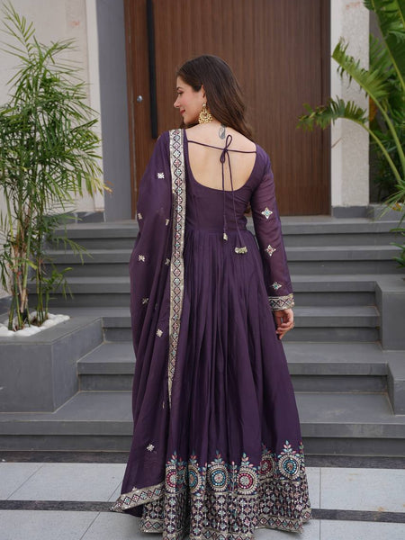 Embroidered Purple Anarkali Suit with Dupatta