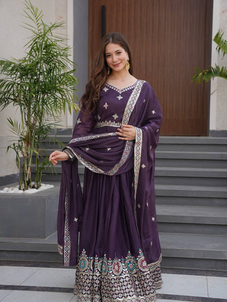 Embroidered Purple Anarkali Suit with Dupatta