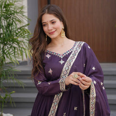 Embroidered Purple Anarkali Suit with Dupatta