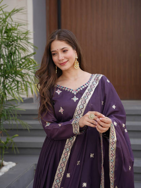 Embroidered Purple Anarkali Suit with Dupatta