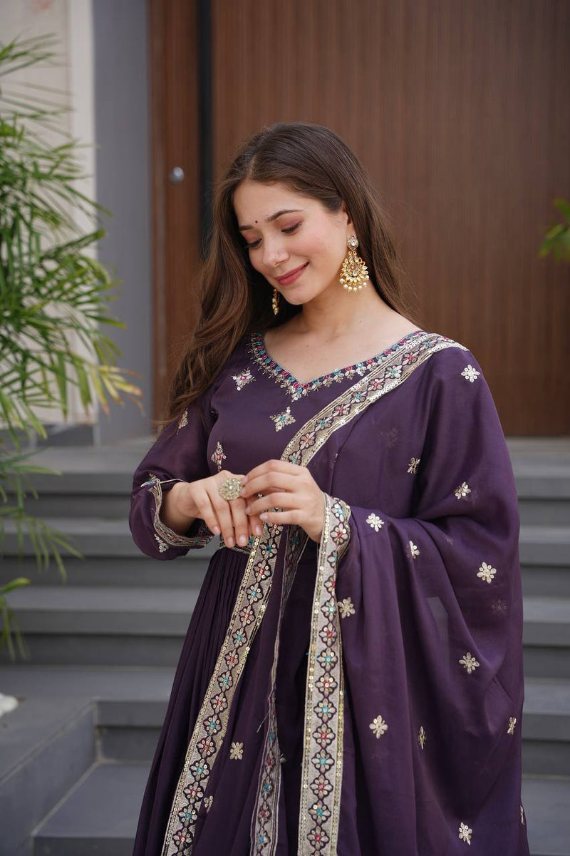 Embroidered Purple Anarkali Suit with Dupatta
