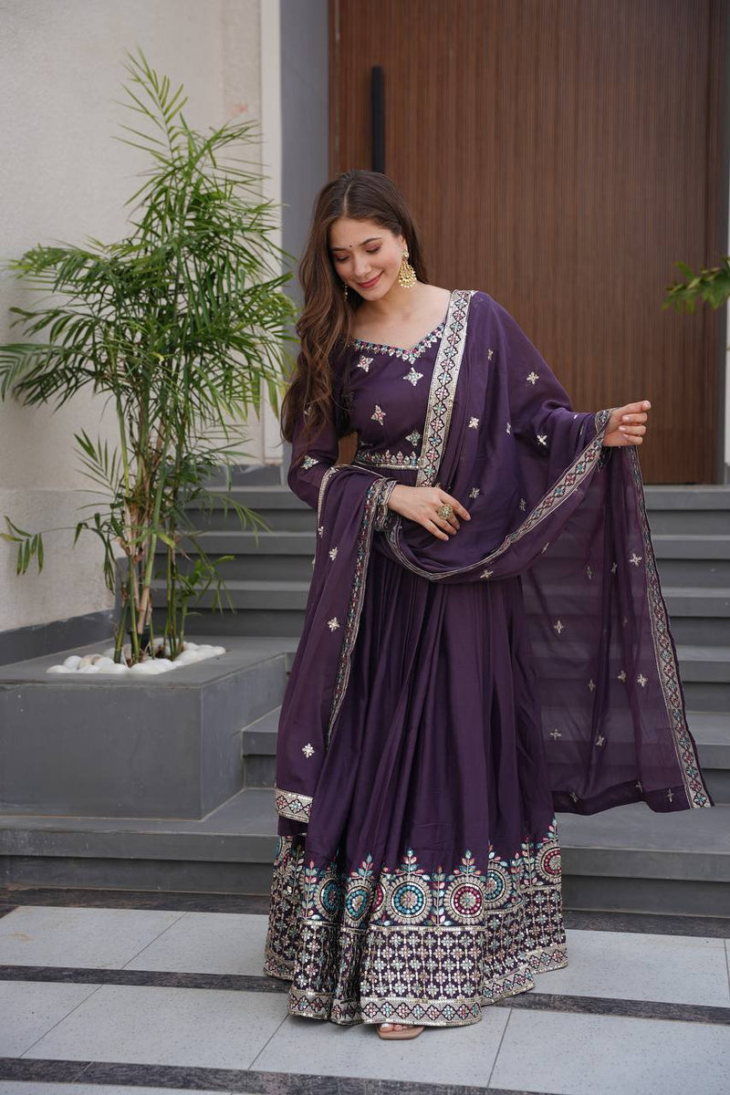 Embroidered Purple Anarkali Suit with Dupatta