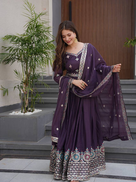 Embroidered Purple Anarkali Suit with Dupatta