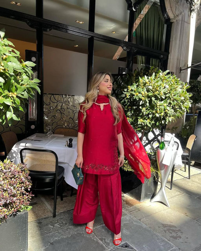 Crimson Red Farshi Shalwar Suit