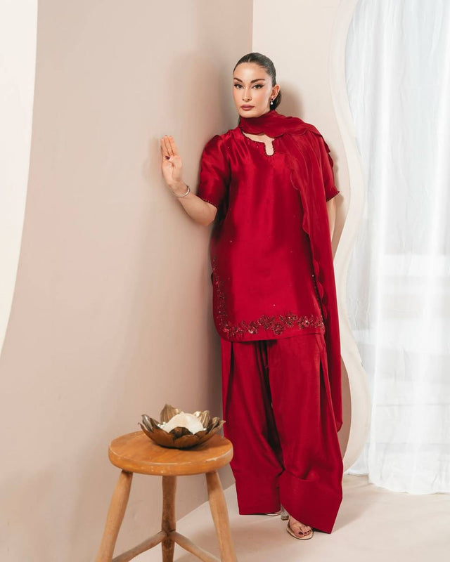 Crimson Red Farshi Shalwar Suit