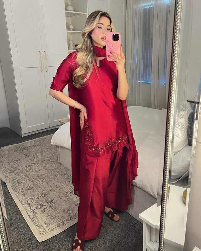 Crimson Red Farshi Shalwar Suit