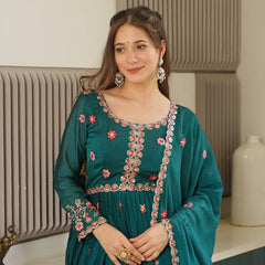 Sea Green Embroidered Organza Sharara Set