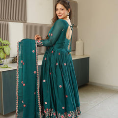 Sea Green Embroidered Organza Sharara Set