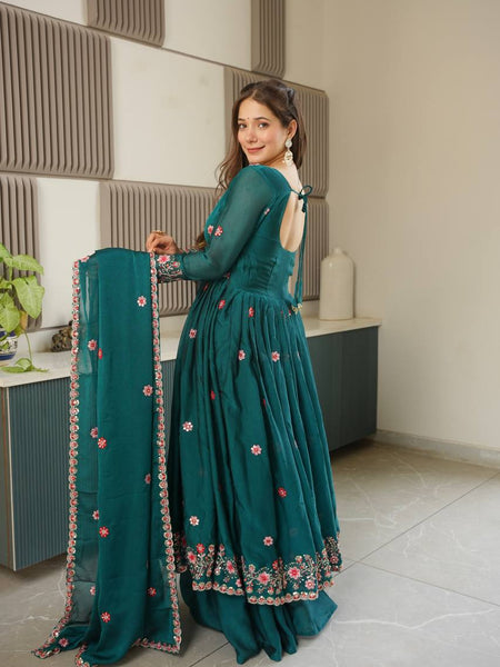Sea Green Embroidered Organza Sharara Set
