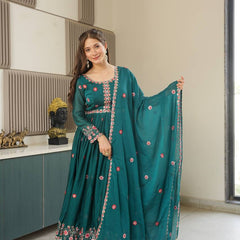 Sea Green Embroidered Organza Sharara Set
