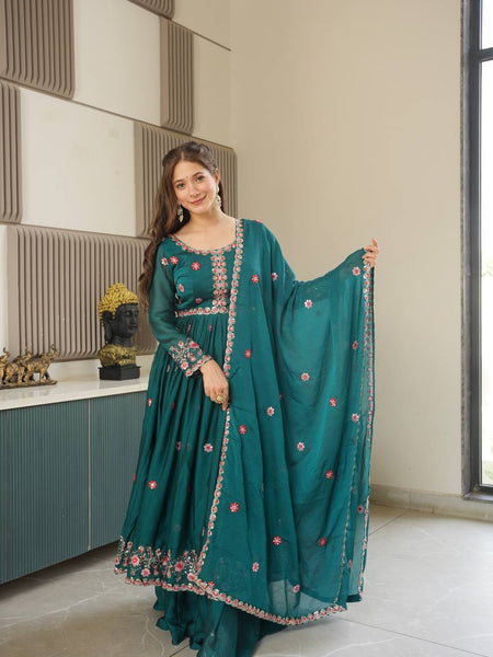 Sea Green Embroidered Organza Sharara Set