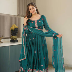 Sea Green Embroidered Organza Sharara Set