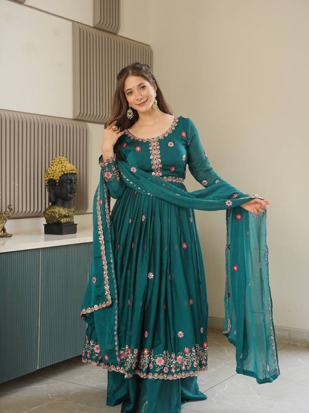 Sea Green Embroidered Organza Sharara Set