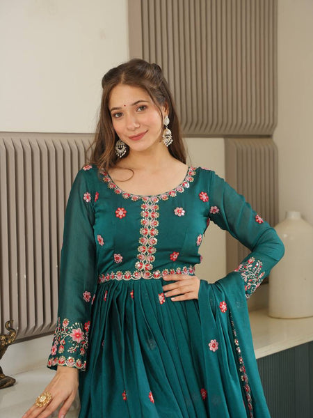 Sea Green Embroidered Organza Sharara Set