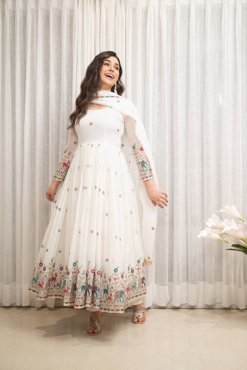 white Anarkali suit set