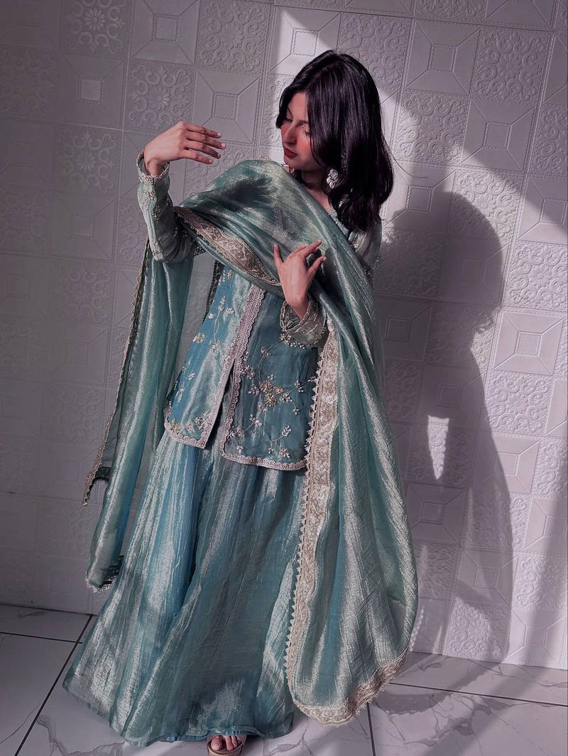 sea green organza sharara set