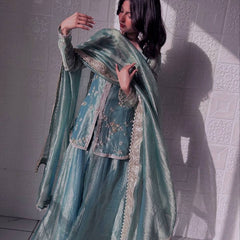 sea green organza sharara set