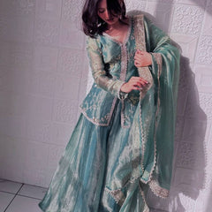 sea green organza sharara set