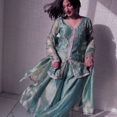 sea green organza sharara set