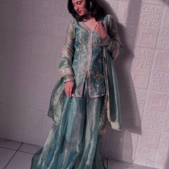 sea green organza sharara set