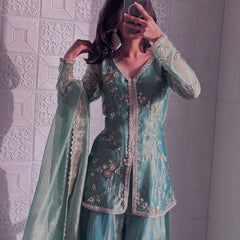 sea green organza sharara set