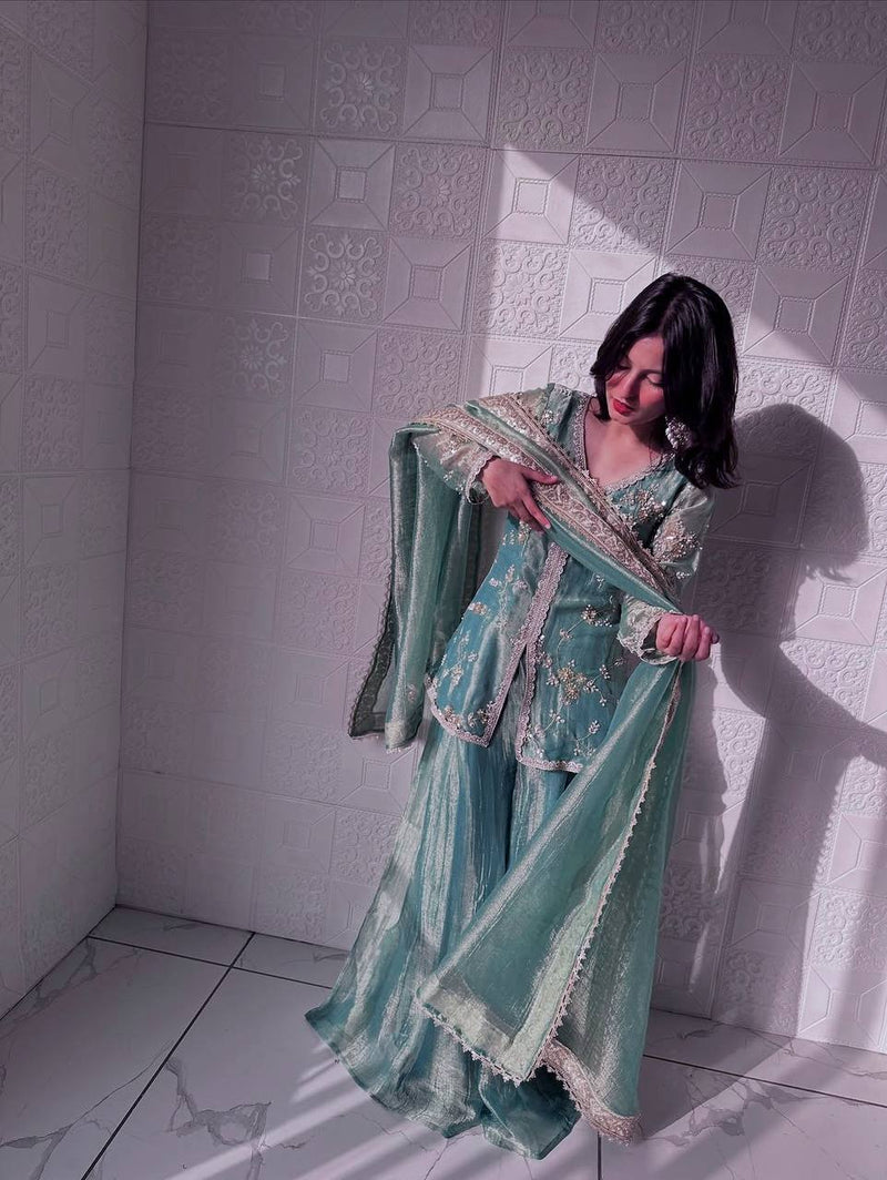 sea green organza sharara set