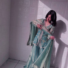 sea green organza sharara set