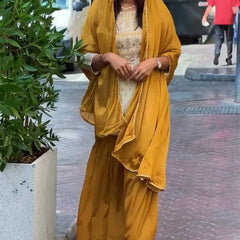 Mustard & Cream Embroidered Sharara Suit