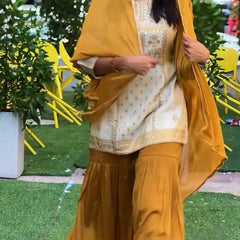 Mustard & Cream Embroidered Sharara Suit