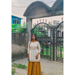 Mustard & Cream Embroidered Sharara Suit