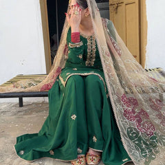 green  Embroidered Sharara Suit with Net Dupatta