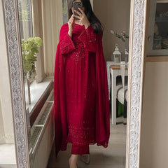 Maroon Floral Embroidered Straight Kurta Suit