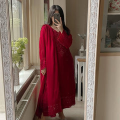 Maroon Floral Embroidered Straight Kurta Suit