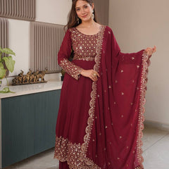 red embroidered Anarkali suit set