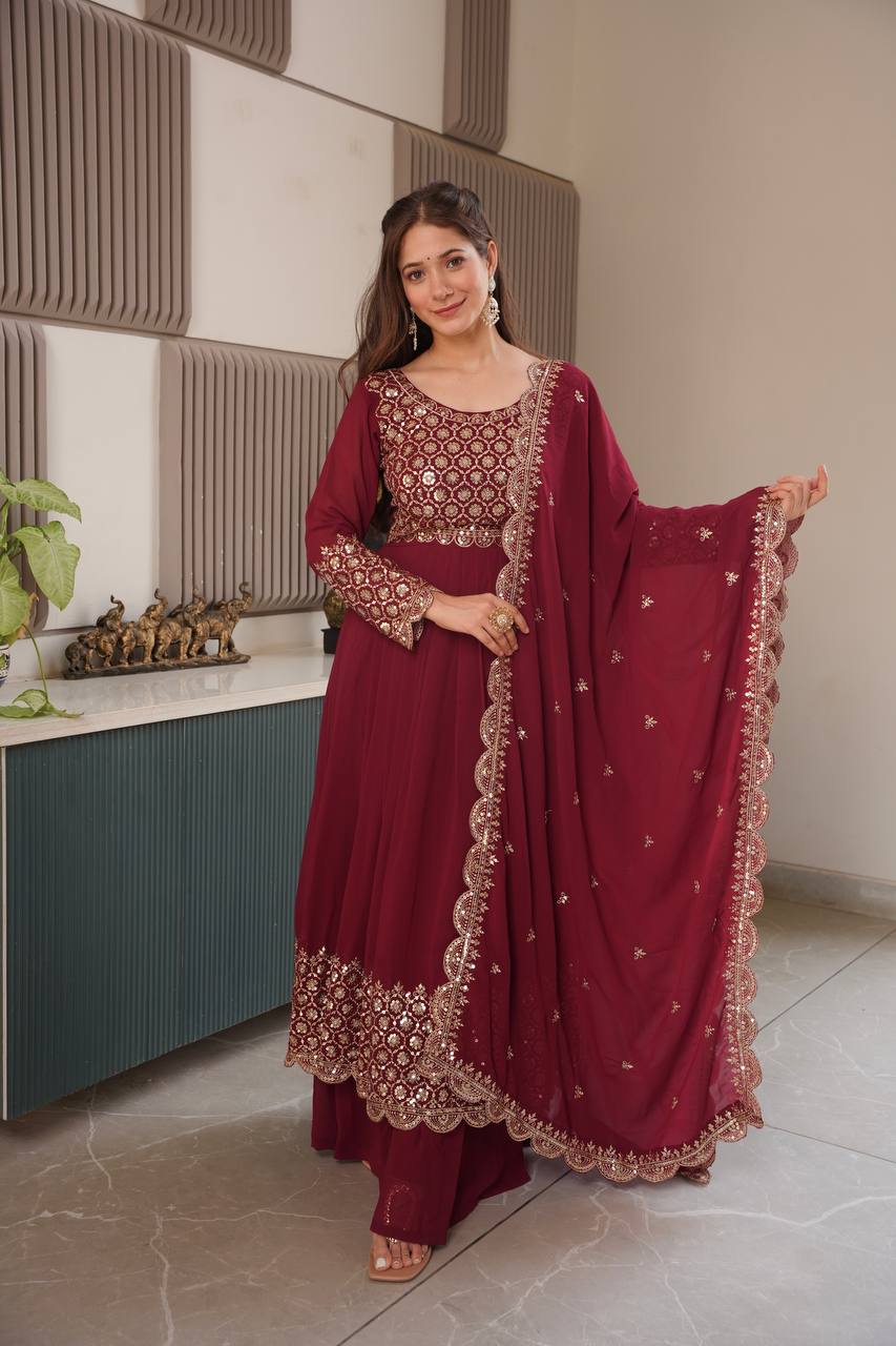 red embroidered Anarkali suit set