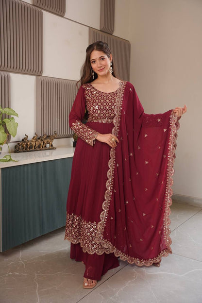 red embroidered Anarkali suit set