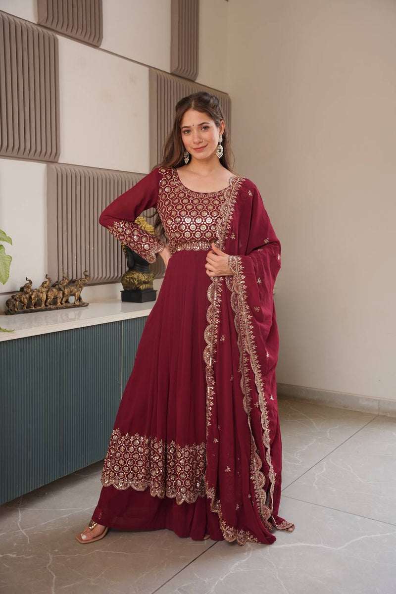 red embroidered Anarkali suit set