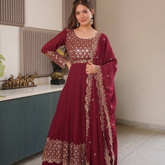 red embroidered Anarkali suit set