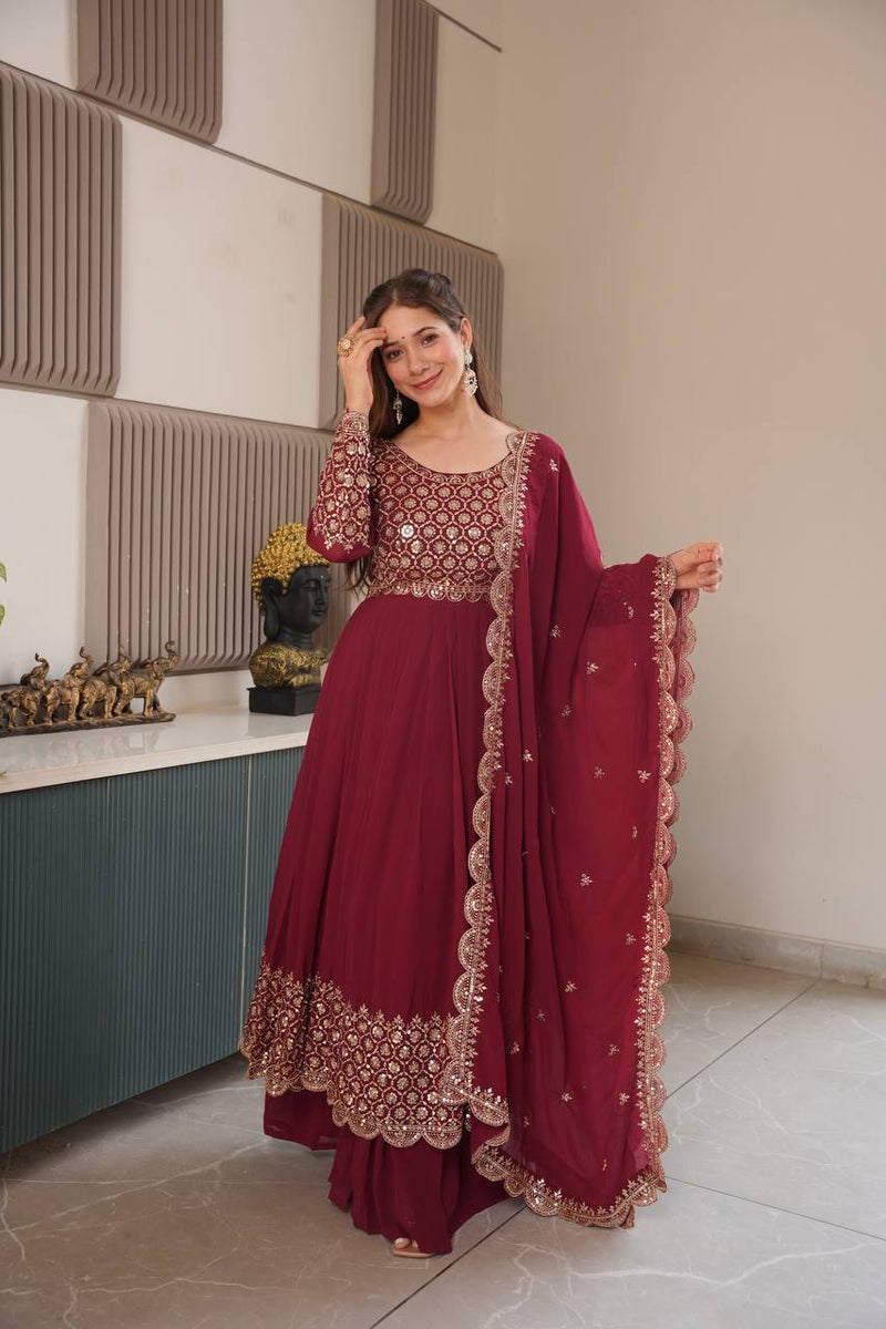 red embroidered Anarkali suit set