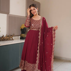 red embroidered Anarkali suit set