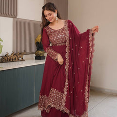 red embroidered Anarkali suit set