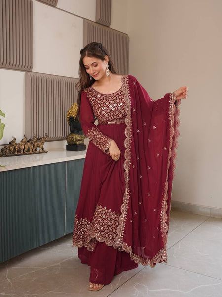 red embroidered Anarkali suit set