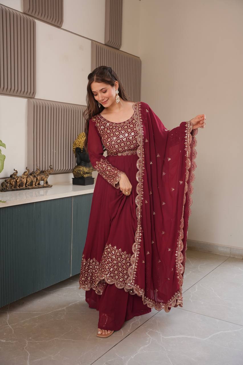 red embroidered Anarkali suit set