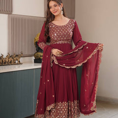 red embroidered Anarkali suit set
