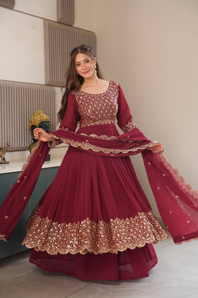 red embroidered Anarkali suit set