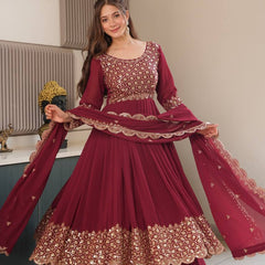 red embroidered Anarkali suit set