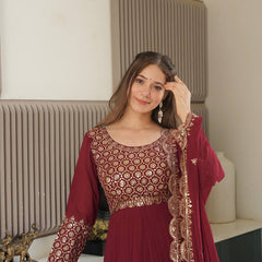 red embroidered Anarkali suit set